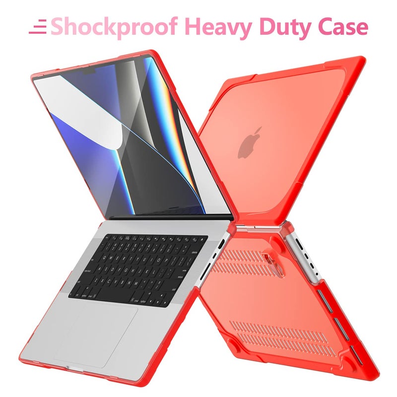 Batianda Heavy Duty Case for M3 New MacBook Pro 14 Inch 2023 2021 Release A2918/A2779/A2442 M2 M1 Pro/Max Chip  Plastic Shockproof Hard Shell Fold Kickstand Case Keyboard Cover & Screen Protector  Red - Image 4